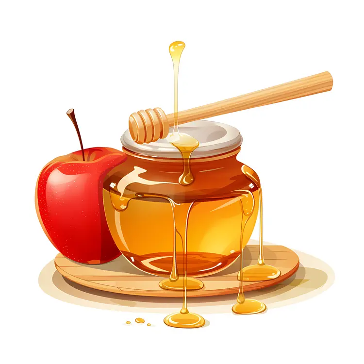 Honey Jar with Apple and Honey Dipper