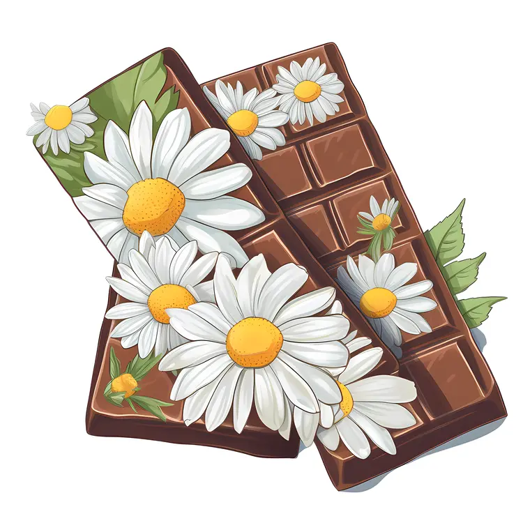 Chocolate Bar with Daisies Illustration