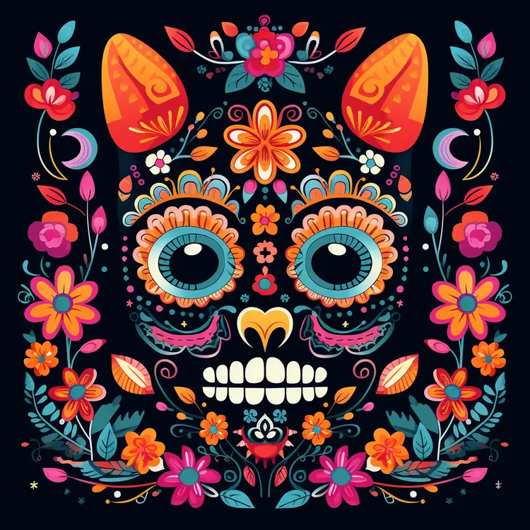 Colorful Sugar Skull with Floral Patterns for Day of the Dead