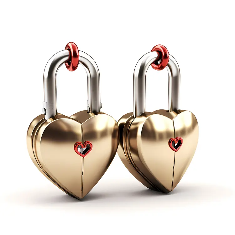 Gold Heart-shaped Padlocks with Red Heart Keyholes