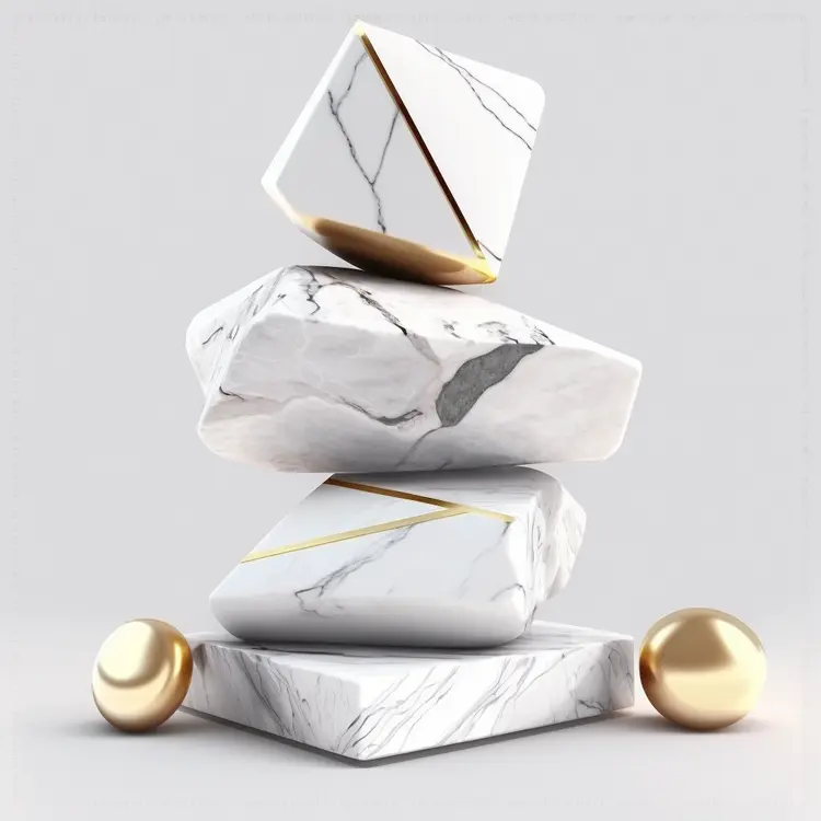 Modern Marble Blocks with Gold Spheres