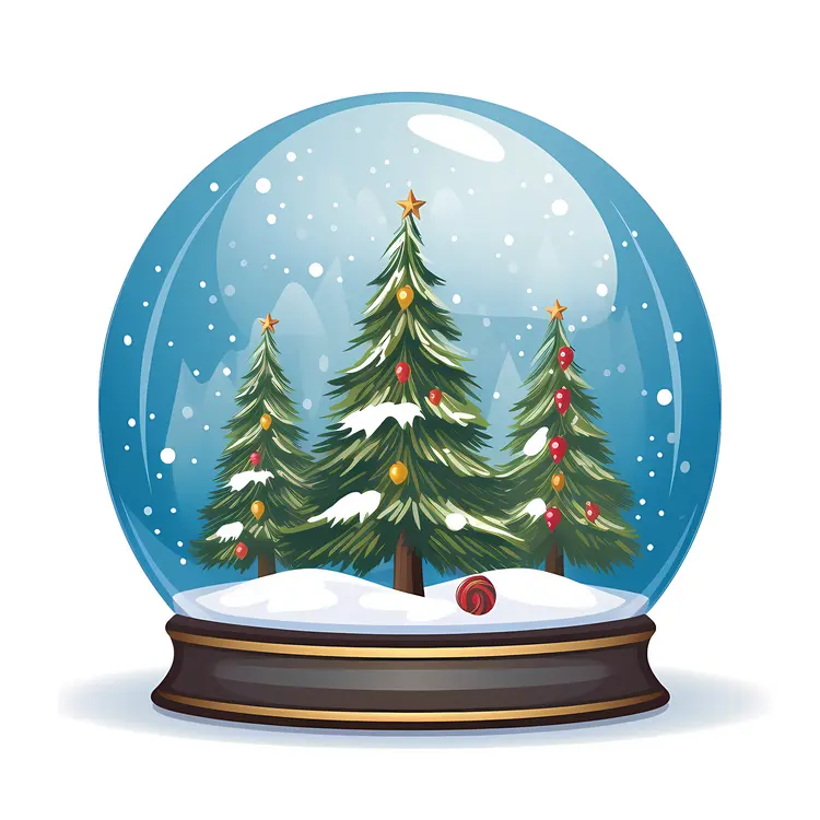 Snow Globe with Festive Decorated Trees