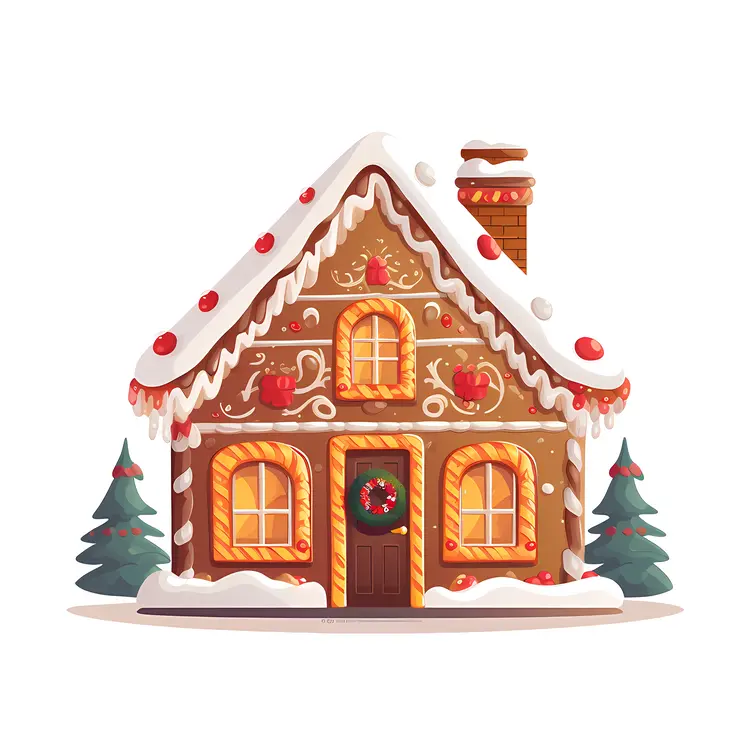 Festive Gingerbread House with Snow and Decorations