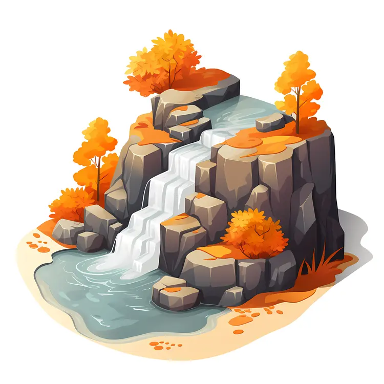 Small Autumn Waterfall with Rocky Surroundings