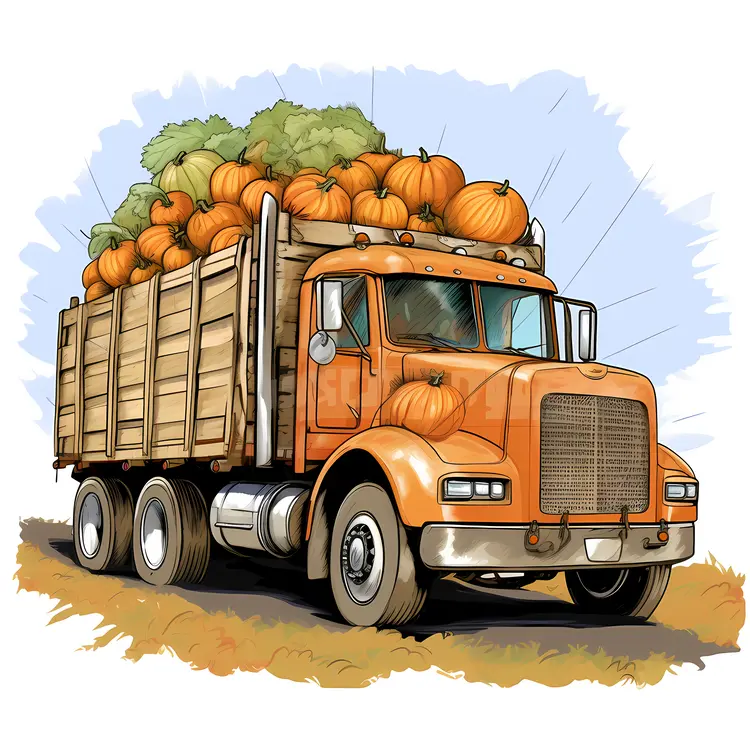 Orange Truck with Pumpkins for Harvest Season
