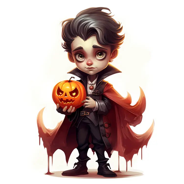 Chibi Vampire Holding a Pumpkin