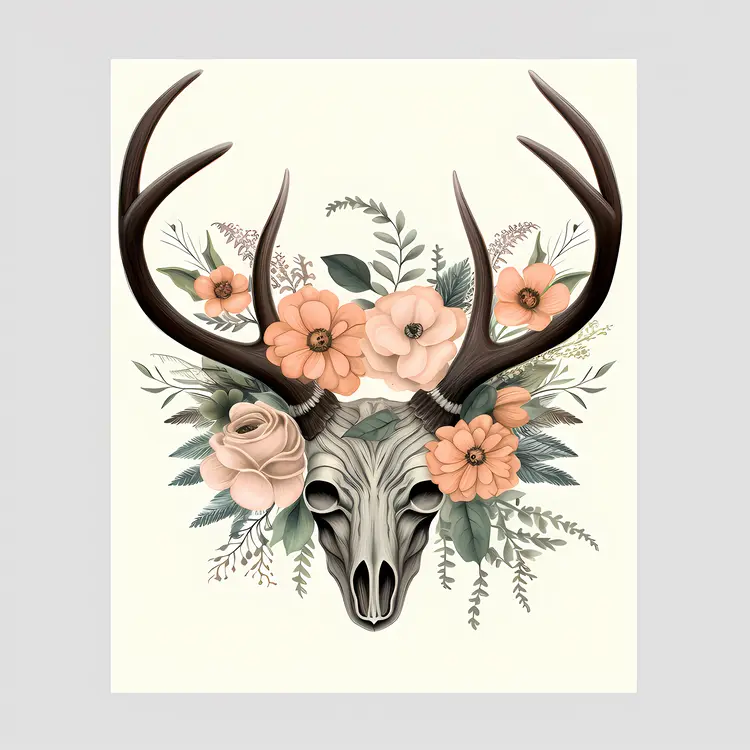 Deer Skull with Soft Floral Arrangement