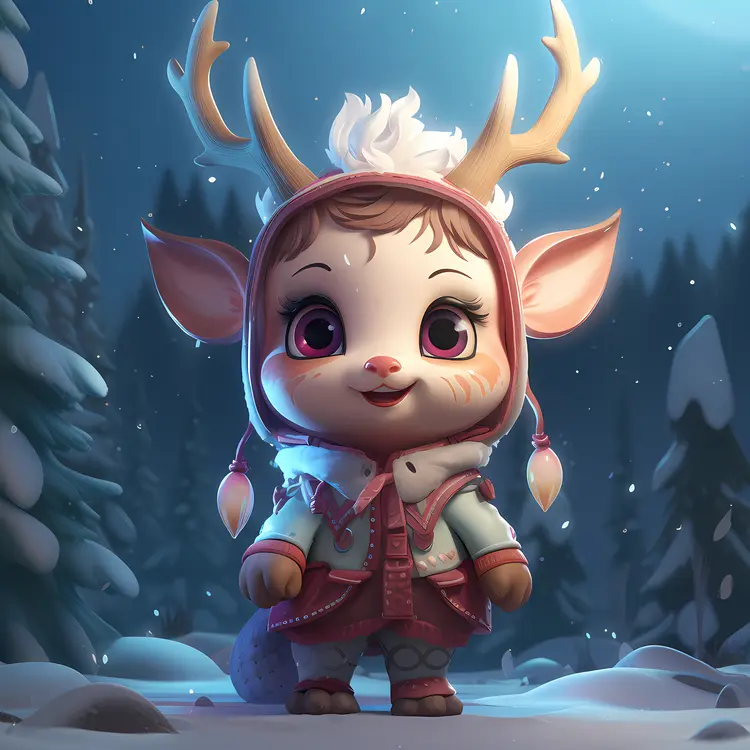 Cute Reindeer in Winter Wonderland