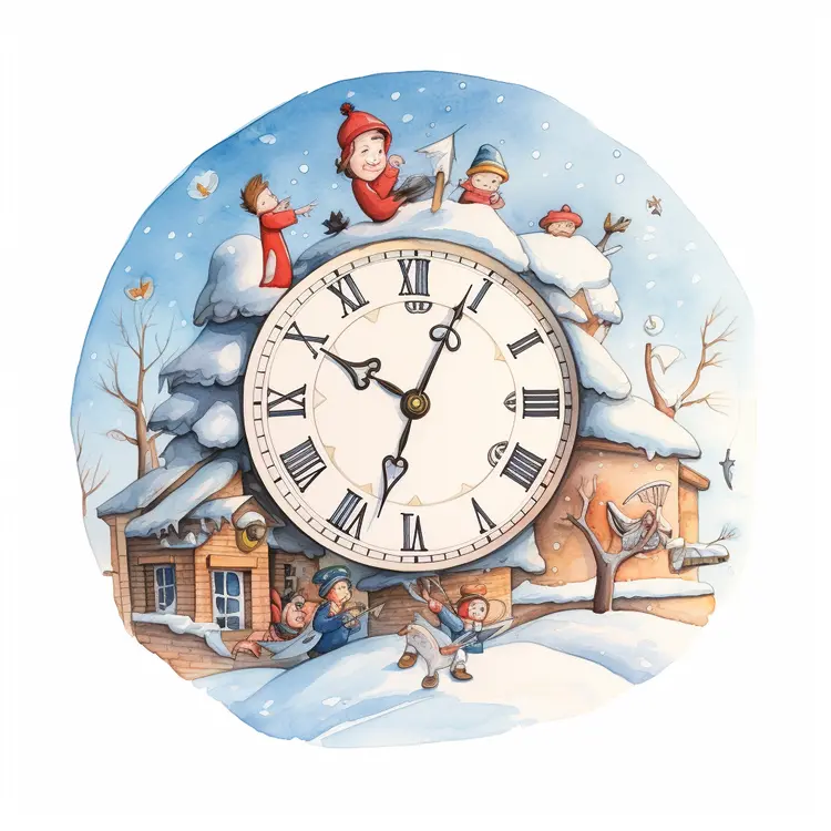 Snowy House with Clock