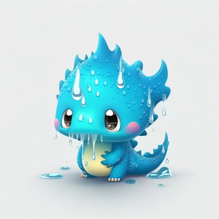 Adorable Wet Blue Dragon Cartoon