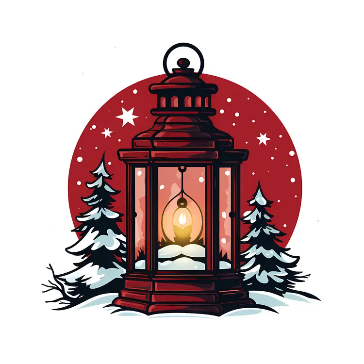 Red Lantern in Snowy Night