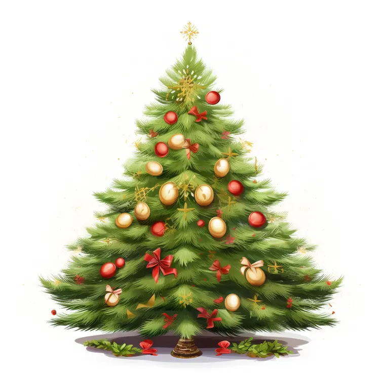 Christmas Tree with Ornaments and Bows