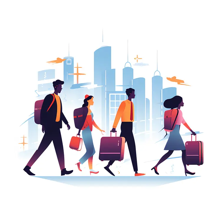Travelers with Luggage in Urban Setting