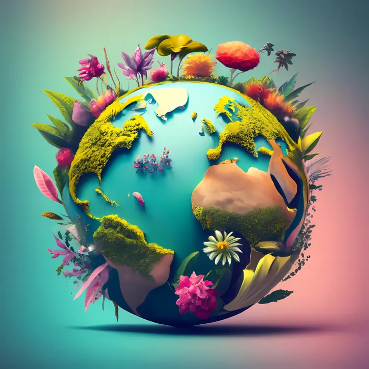 Earth with Flowers and Nature Elements