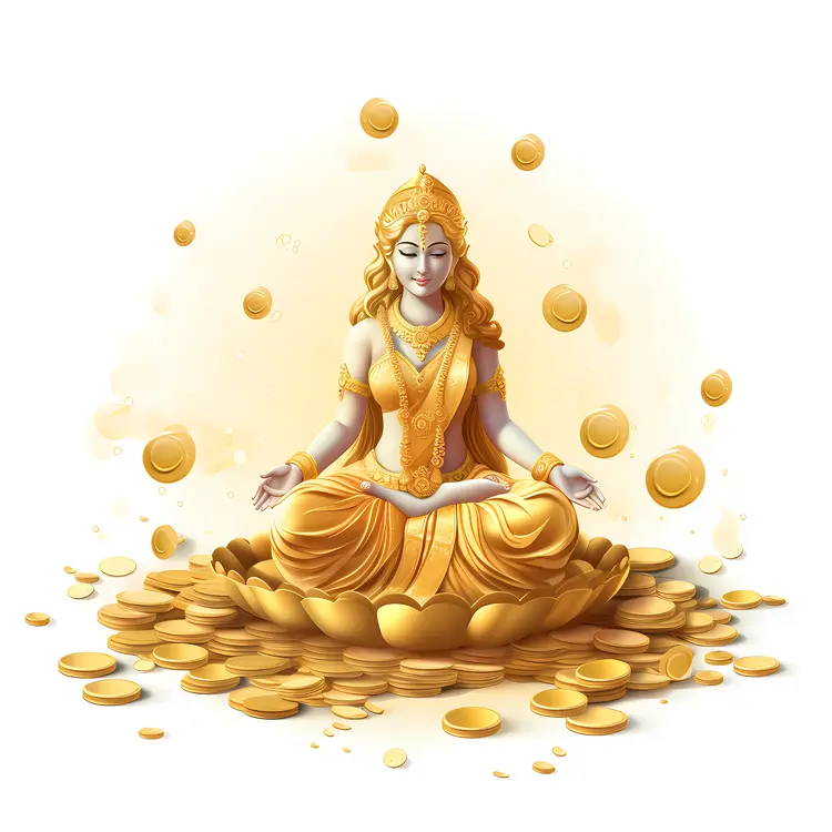 Golden Goddess Statue with Coins