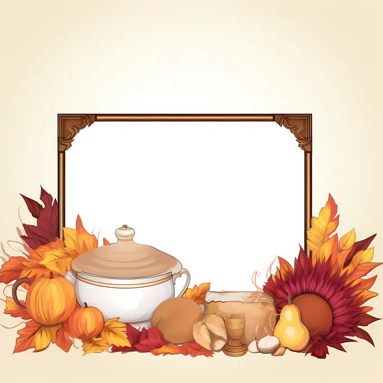Autumn Frame with Soup Pot and Pumpkins