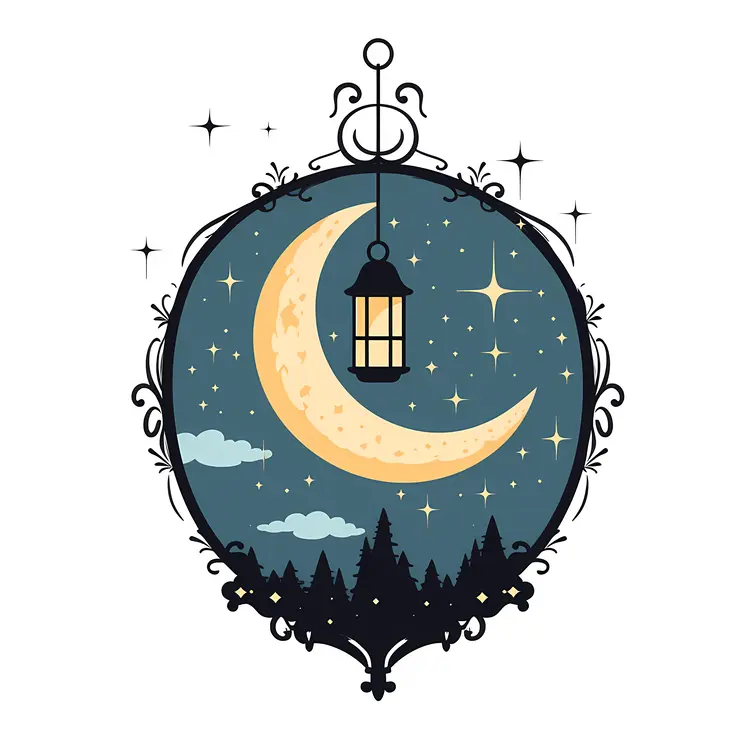 Night Crescent Moon and Lantern Decor for Ramadan