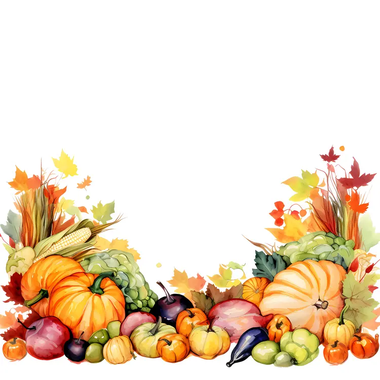 Autumn Harvest with Pumpkins and Fruits