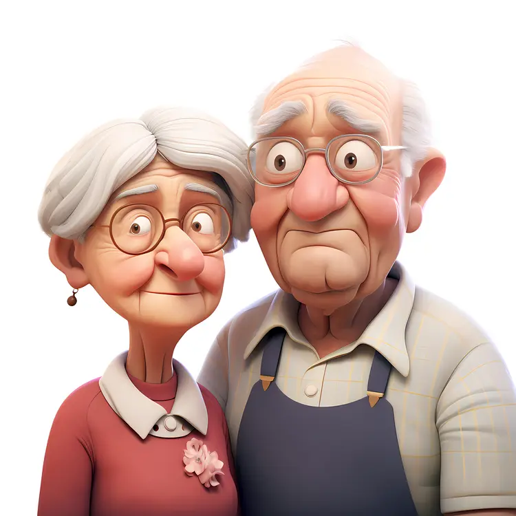 Cute Elderly Couple Cartoon Illustration