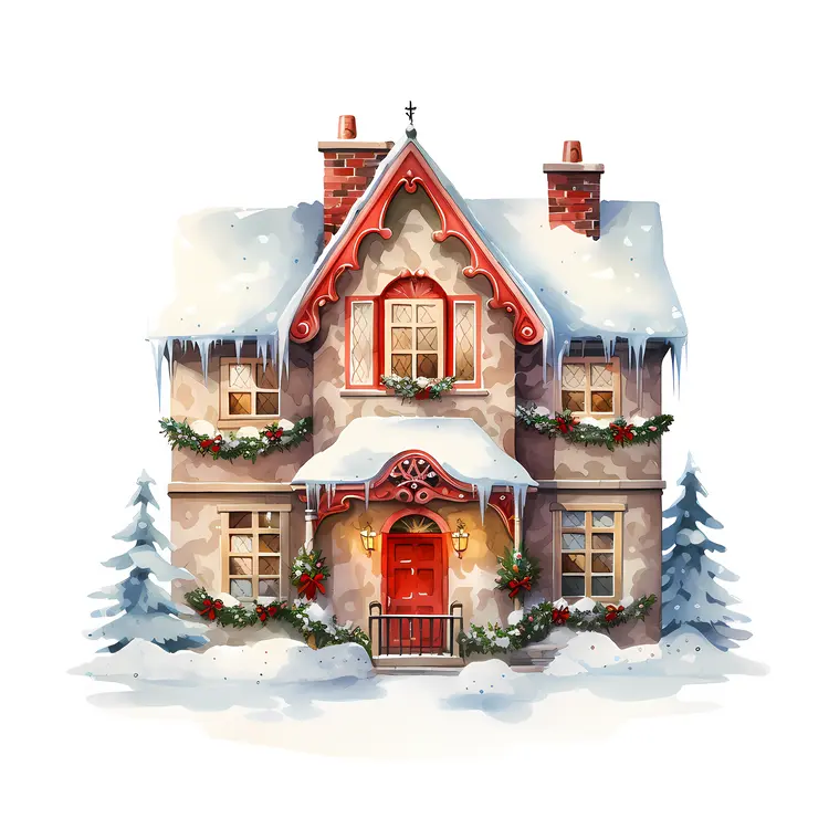 Snowy House with Christmas Decorations