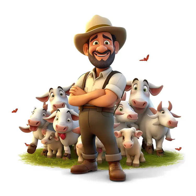 Happy Farmer with Cows