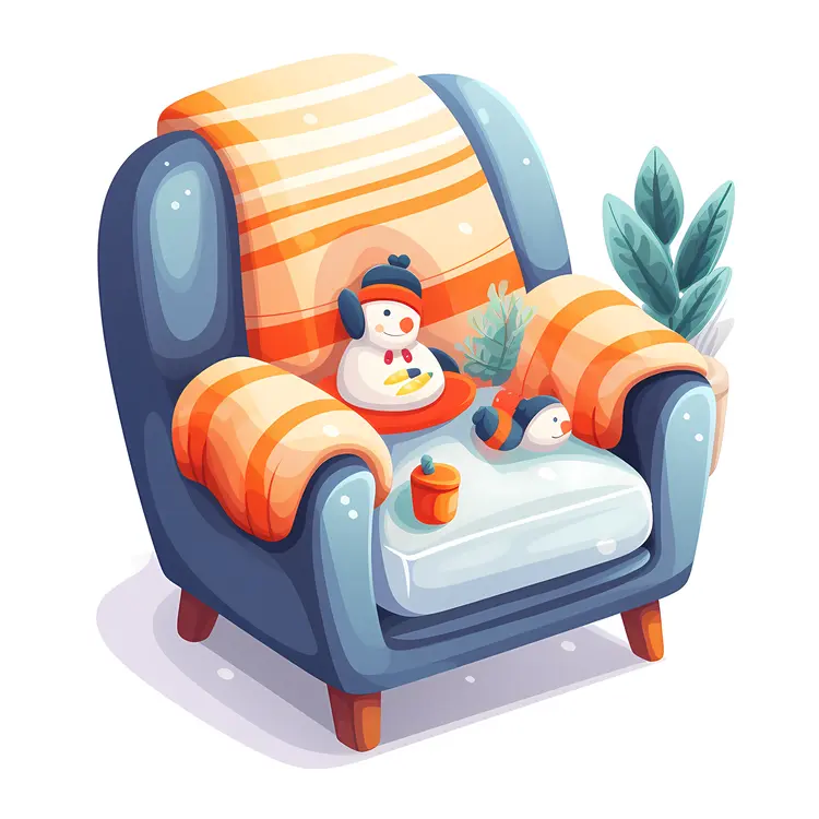 Cozy Blue Armchair with Snowman and Blanket