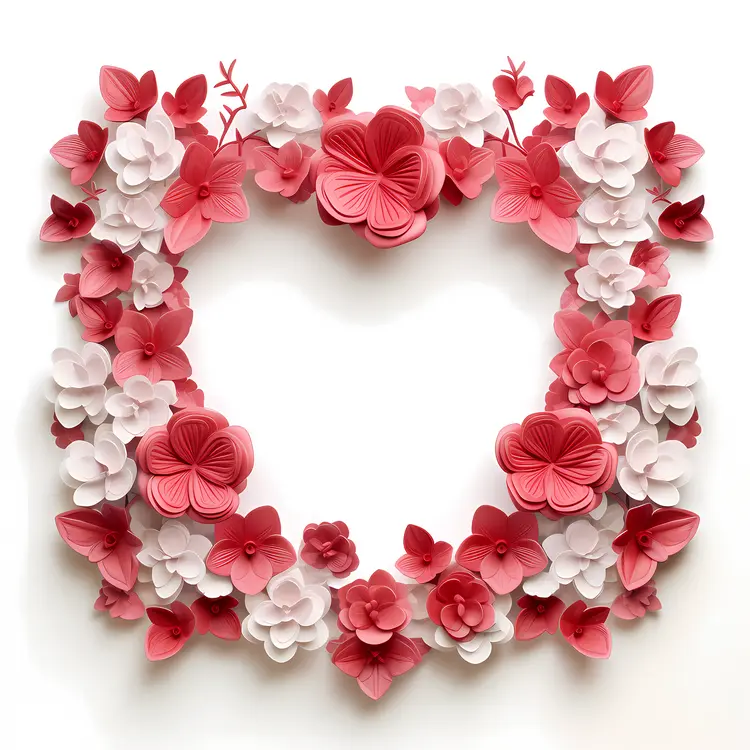 Heart Frame with Pink and White Flowers for Valentine's Day