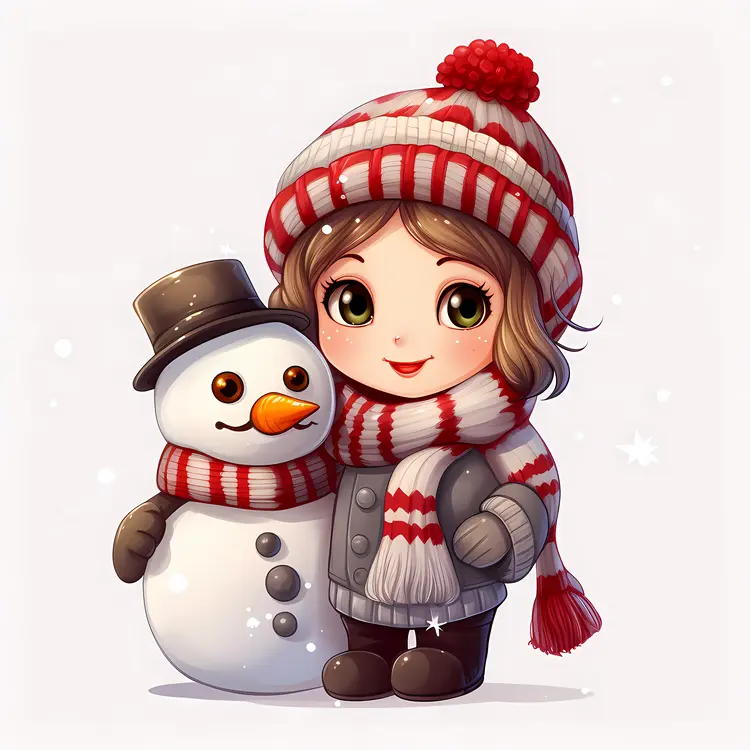 Cute Girl with Snowman