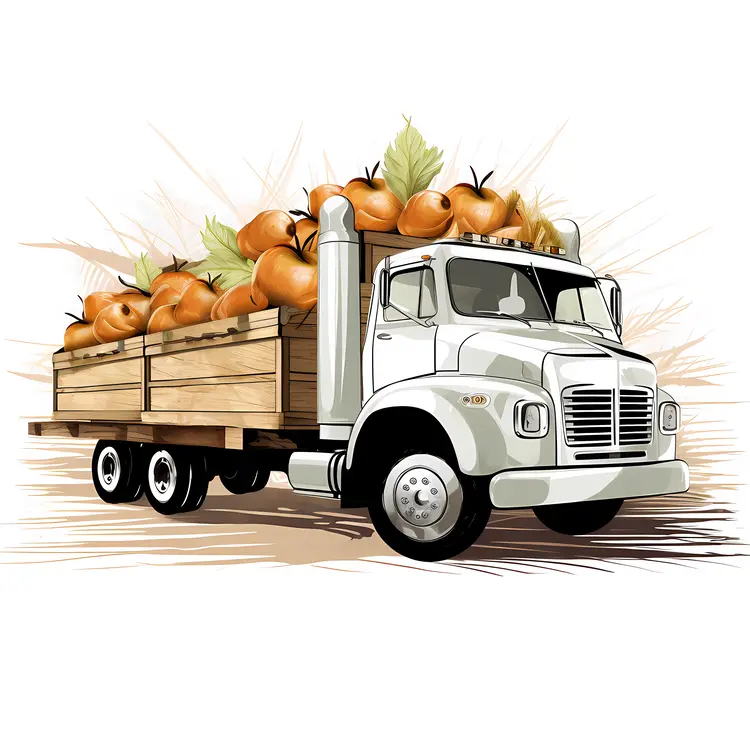 White Truck with Pumpkins for Halloween Harvest