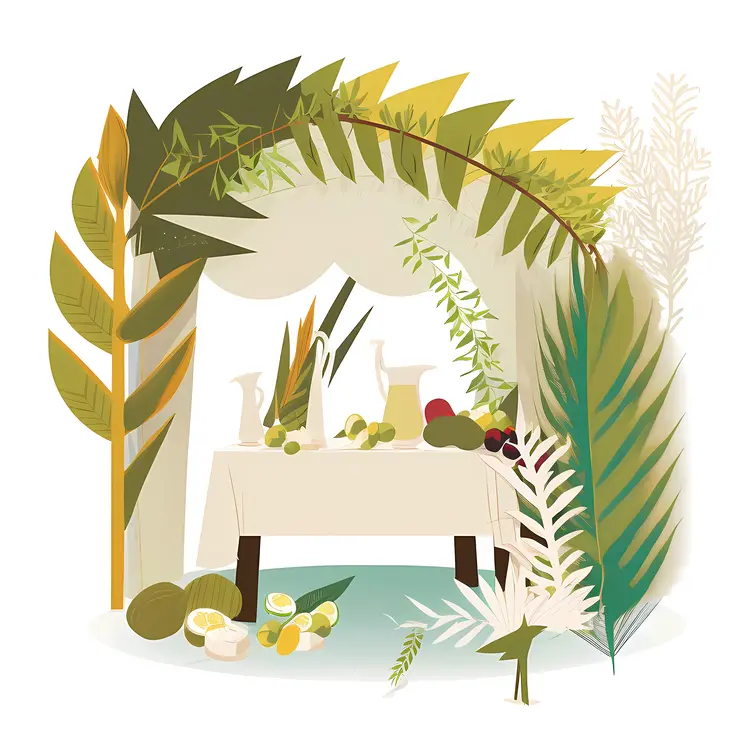 Decorated Sukkah with Fruits and Table