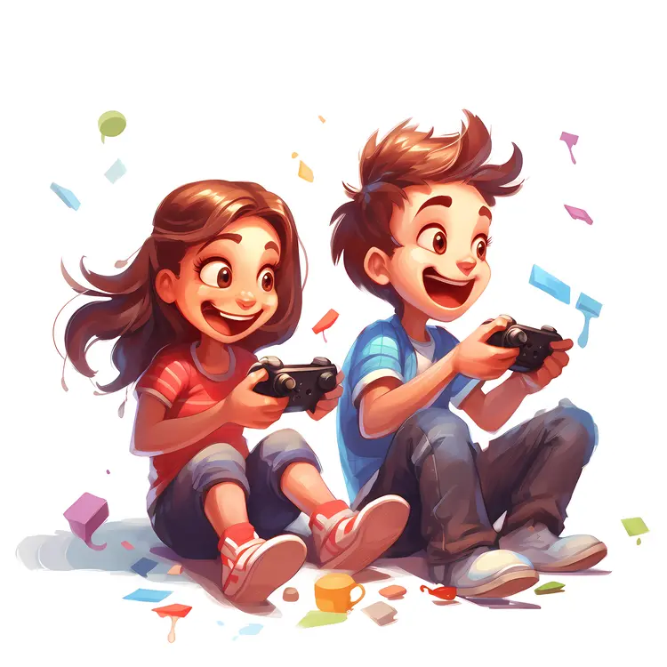Happy Kids Playing Video Games