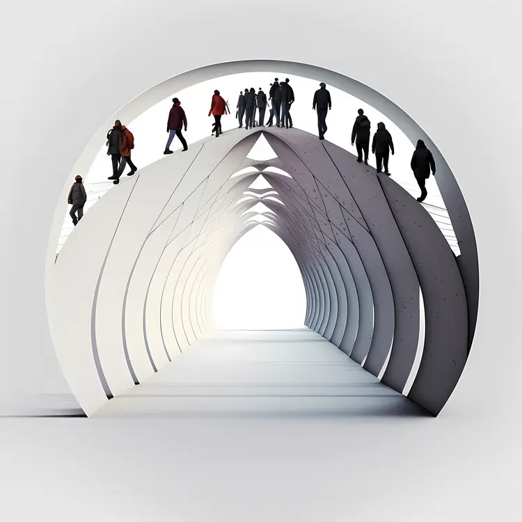 Abstract Tunnel with People Walking