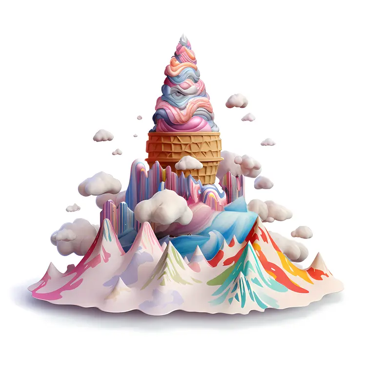 Whimsical Ice Cream Mountain with Clouds
