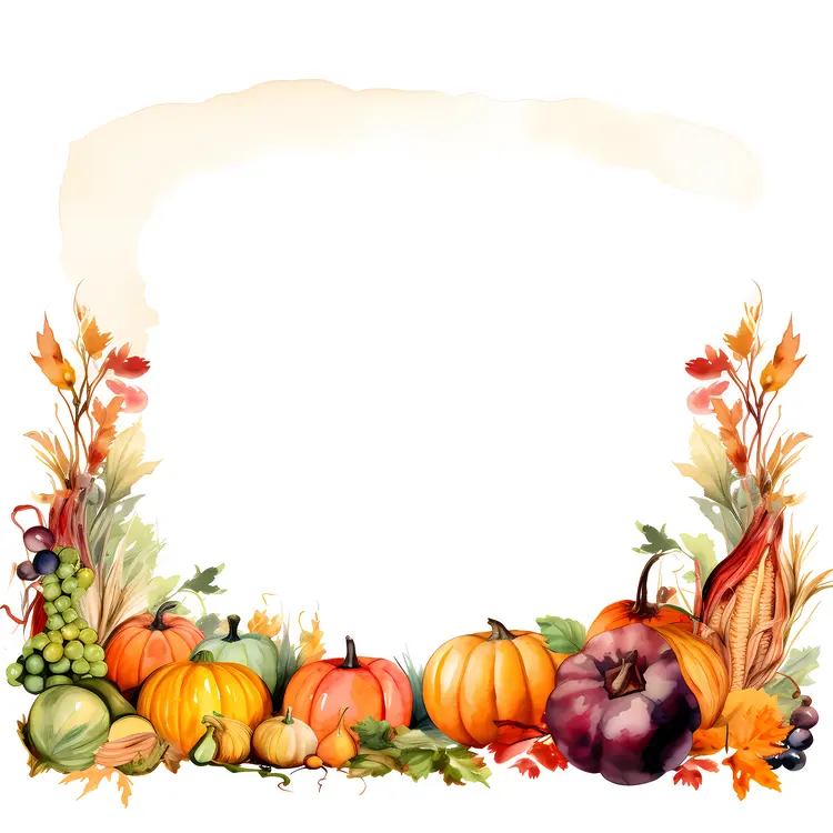 Autumn Harvest Frame with Pumpkins and Gourds