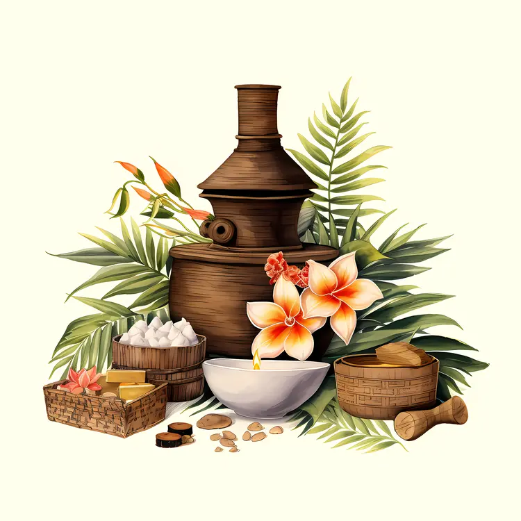 Illustration of Spa Items with Flowers