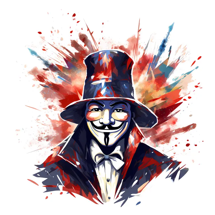Guy Fawkes Mask with Colorful Splashes