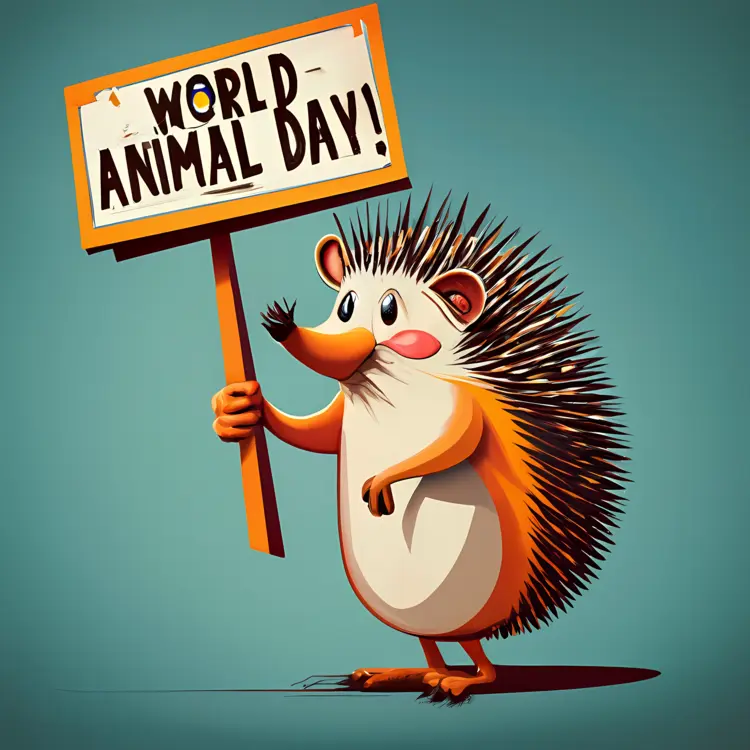 Cute Hedgehog Holding World Animal Day Sign