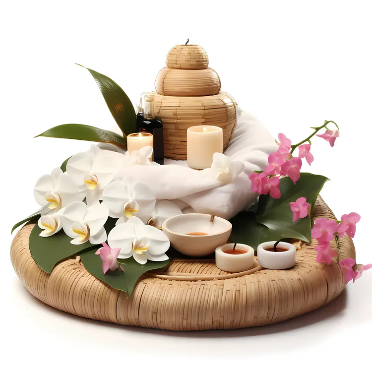 Spa Setup with White Orchids and Candles