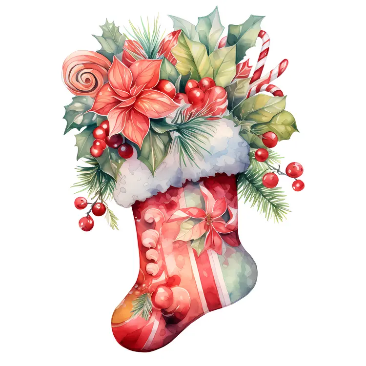 Christmas Stocking with Candy and Holly