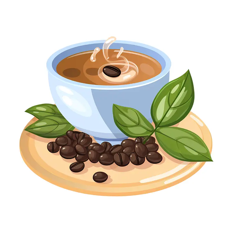 Blue Coffee Cup with Beans and Leaves Illustration