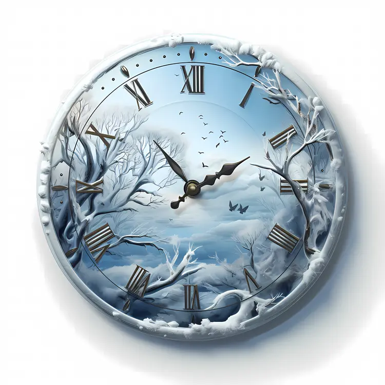 Winter Landscape Clock with Snowy Scene
