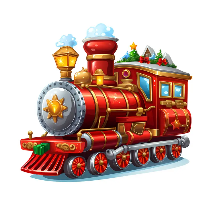 Red Christmas Train with Decorations