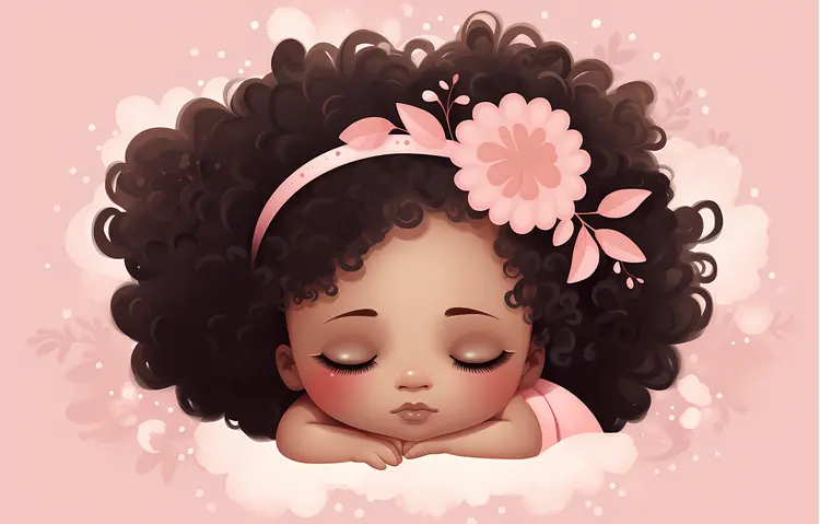 Sleeping Baby with Curly Hair and Flower Headband