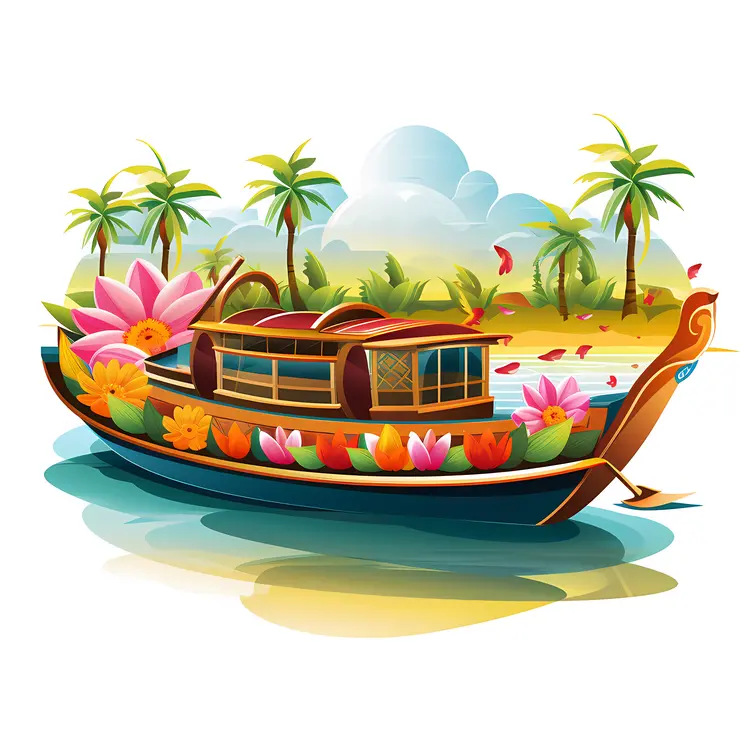 Flower Decorated Boat on Water