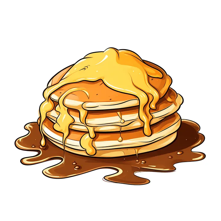 Golden Pancakes with Butter and Syrup