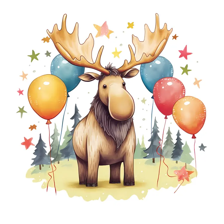 Moose Celebrating with Balloons