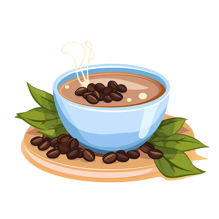 Blue Coffee Cup with Beans and Leaves