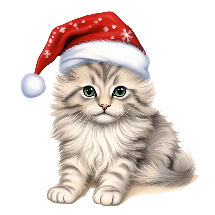 Fluffy Cat with Santa Hat for Christmas