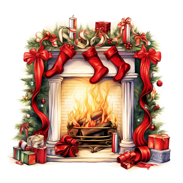Festive Christmas Fireplace with Stockings