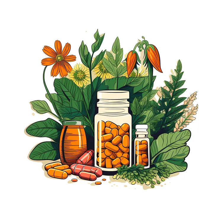 Herbal Supplements with Bottles and Capsules